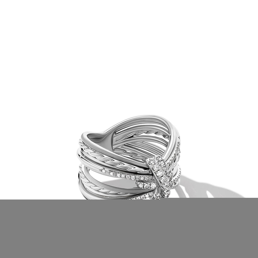 Angelika Four Point Ring in Sterling Silver with Pave Diamonds