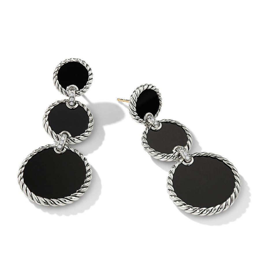 DY Elements Triple Drop Earrings with Black Onyx and Pave Diamonds