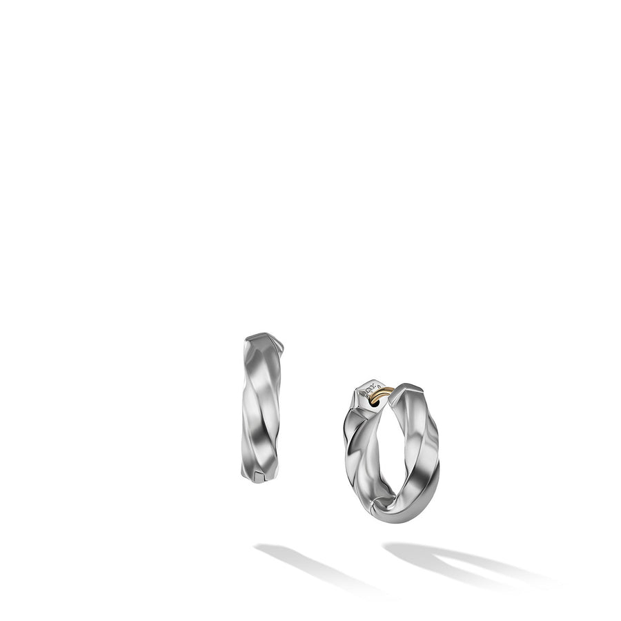 Cable Edge Huggie Hoop Earrings in Recycled Sterling Silver