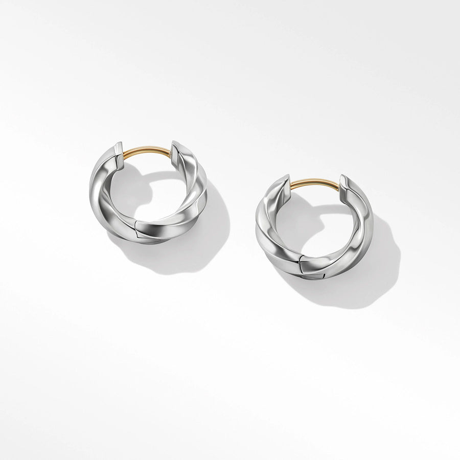 Cable Edge Huggie Hoop Earrings in Recycled Sterling Silver