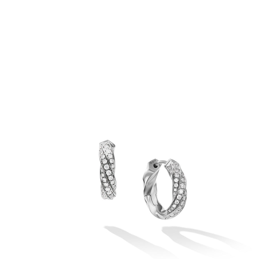 Huggie Hoop Earrings in Recycled Sterling Silver with Pave Diamonds