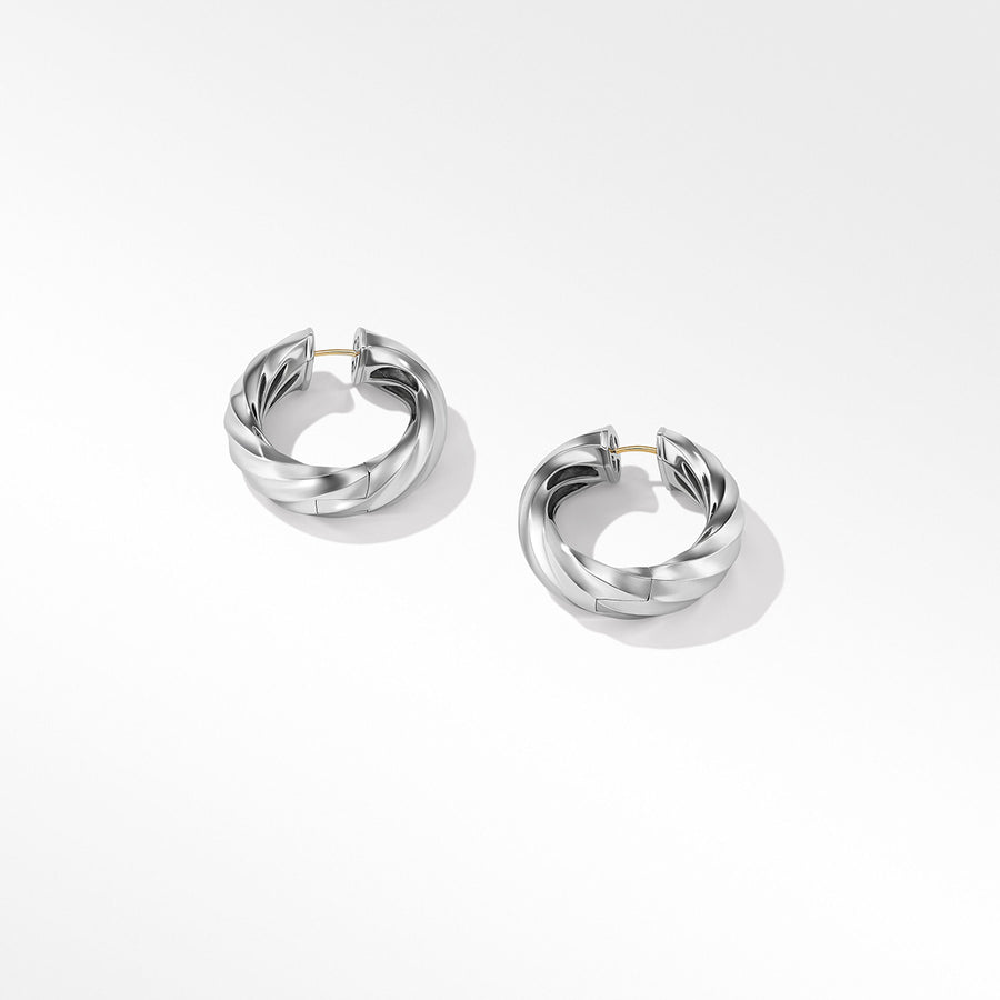 Cable Edge Hoop Earrings in Recycled Sterling Silver