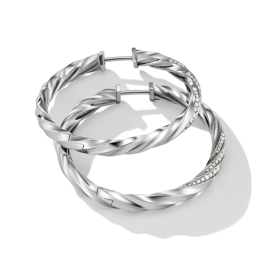 Cable Edge? Hoop Earrings in Recycled Sterling Silver with Pave Diamonds