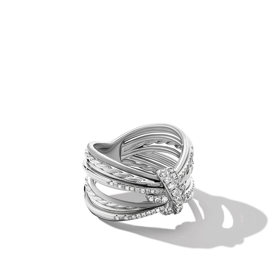 Angelika Four Point Ring in Sterling Silver with Pave Diamonds