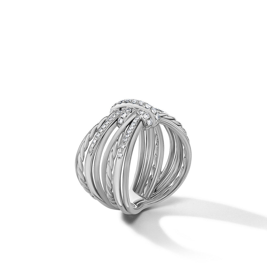 Angelika Four Point Ring in Sterling Silver with Pave Diamonds