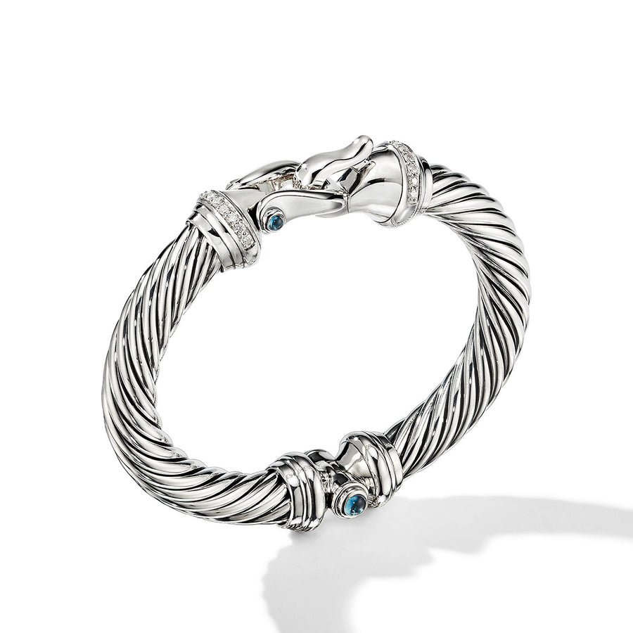 Buckle Bracelet in Sterling Silver with Pave Diamonds and Hampton Blue Topaz