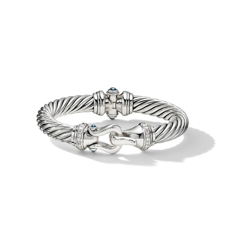 Buckle Bracelet in Sterling Silver with Pave Diamonds and Hampton Blue Topaz