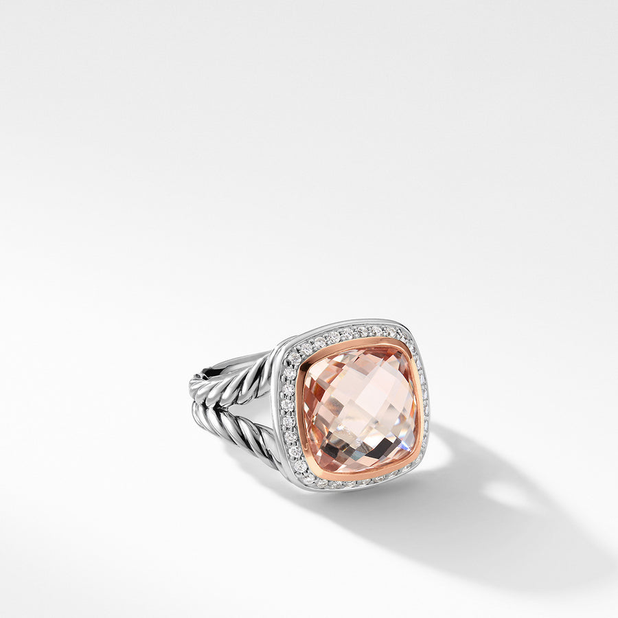 Albion Ring in Sterling Silver with Morganite, Pave Diamonds and 18K Rose Gold