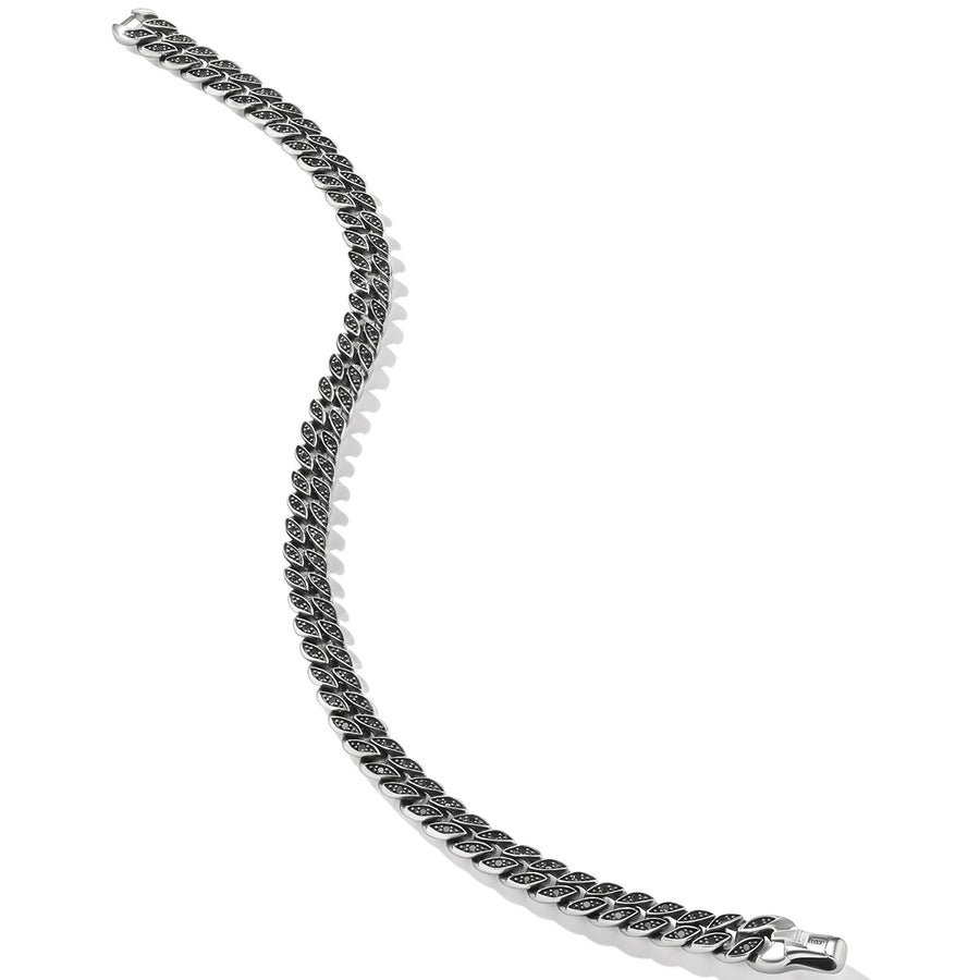 Curb Chain Bracelet in Sterling Silver with Pave Black Diamonds