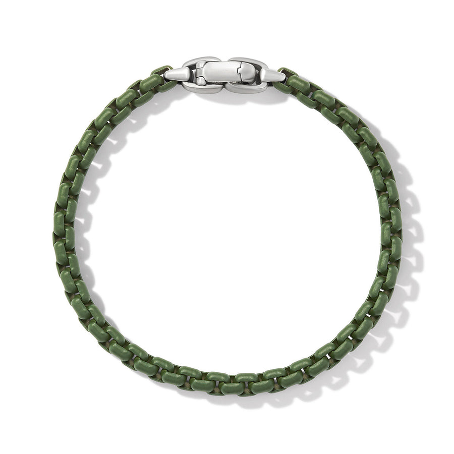 Box Chain Bracelet in Sterling Silver with Green Stainless Steel