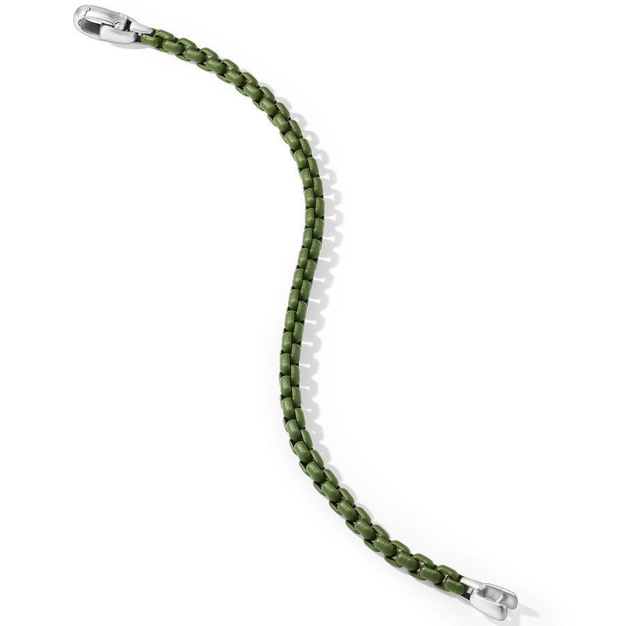 Box Chain Bracelet in Sterling Silver with Green Stainless Steel