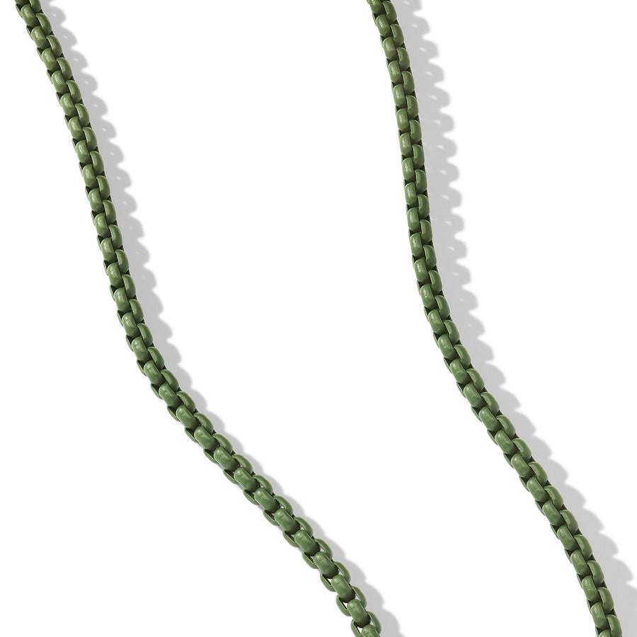 Box Chain Necklace in Sterling Silver with Green Stainless Steel, 4mm