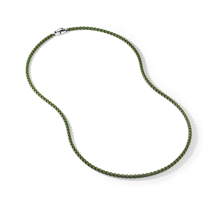 Box Chain Necklace in Sterling Silver with Green Stainless Steel, 4mm