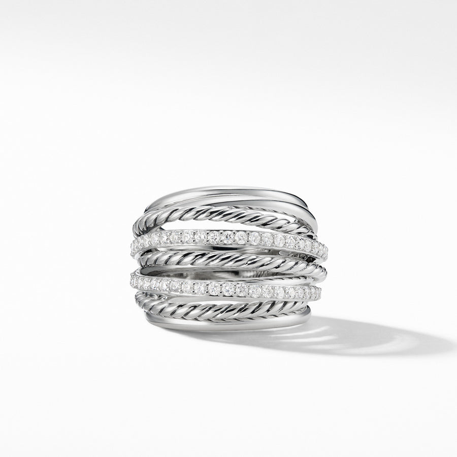 Crossover Dome Ring with Diamonds