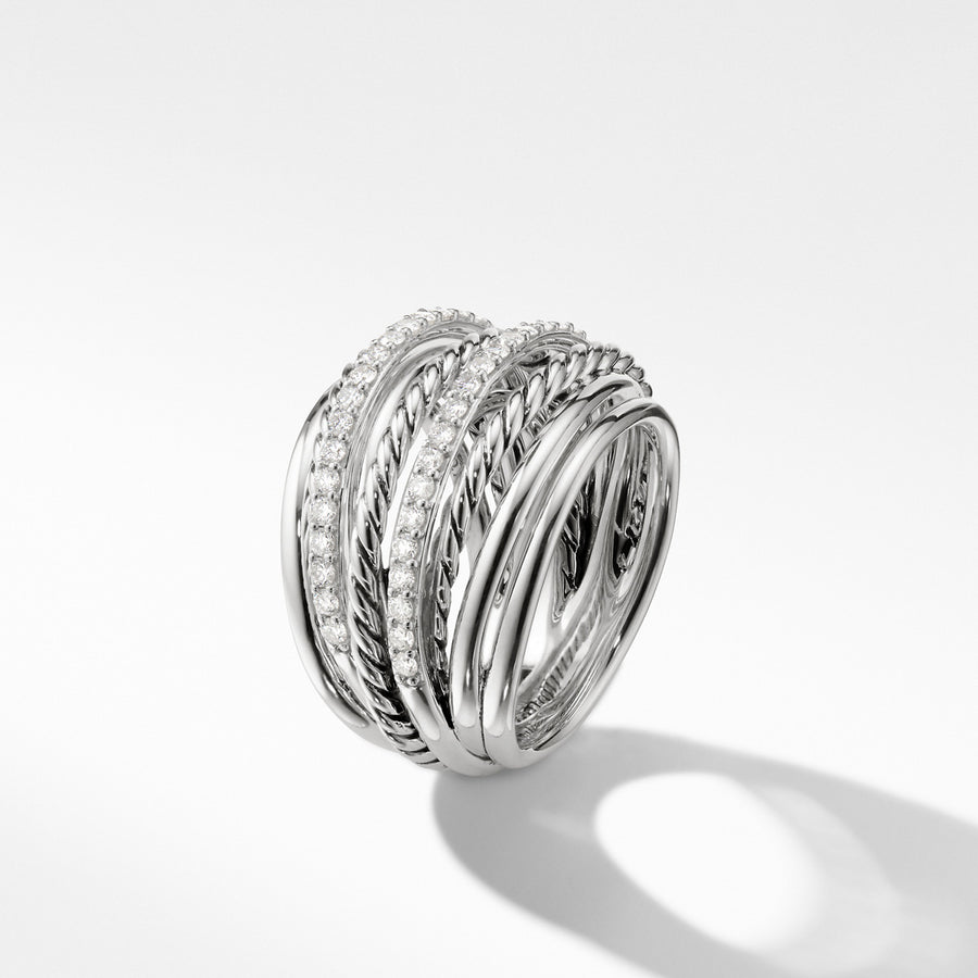 Crossover Dome Ring with Diamonds