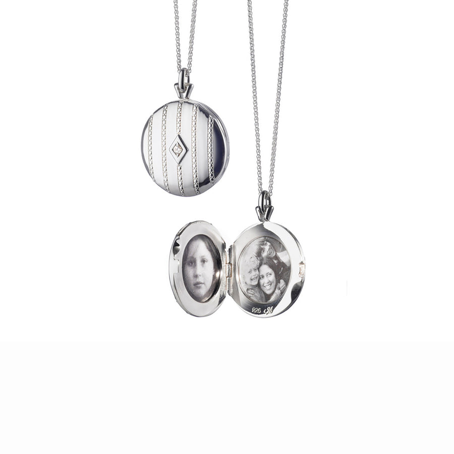 Beaded Center-Diamond Locket Necklace