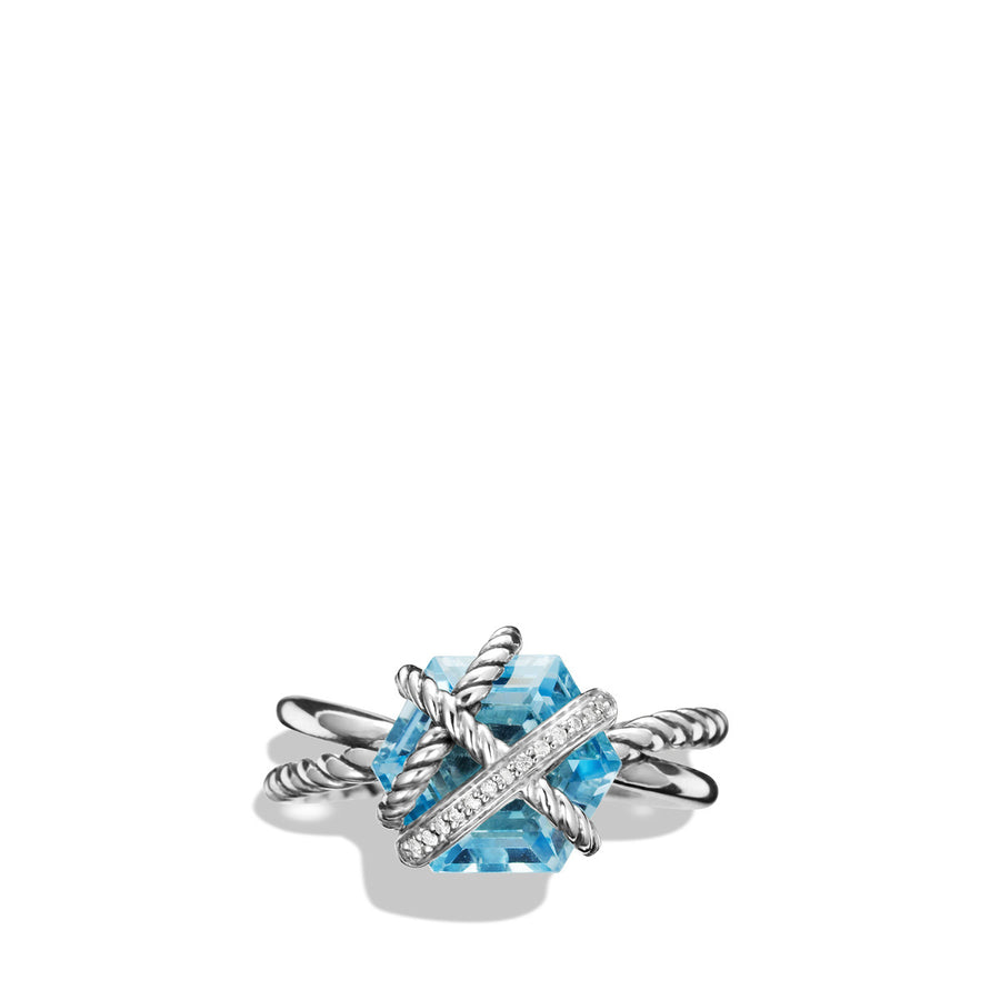 Ring with Blue Topaz and Diamonds