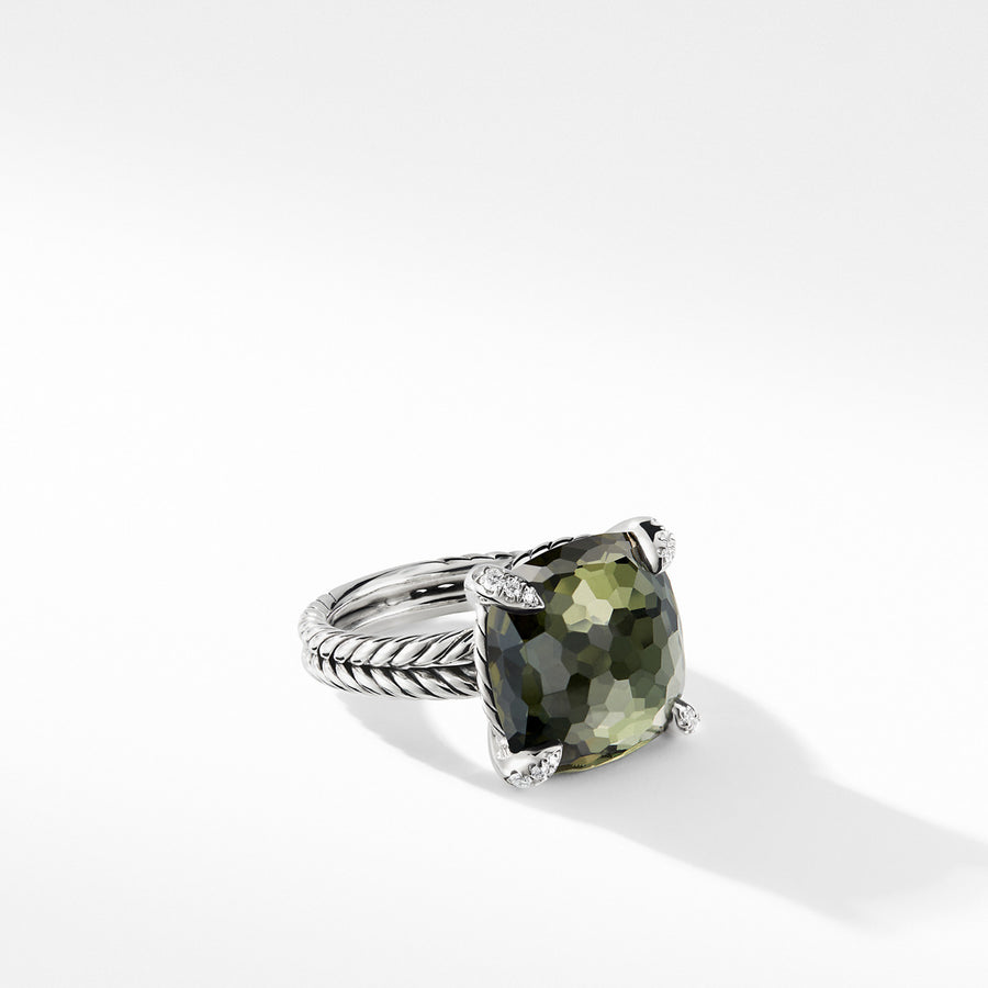 Chatelaine Ring with Green Orchid and Diamonds