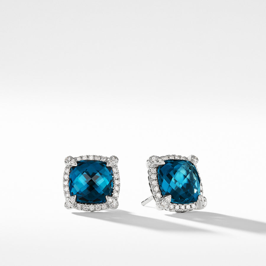 Chatelaine Pave Bezel Stud Earring with Hampton Blue Topaz and Diamonds
