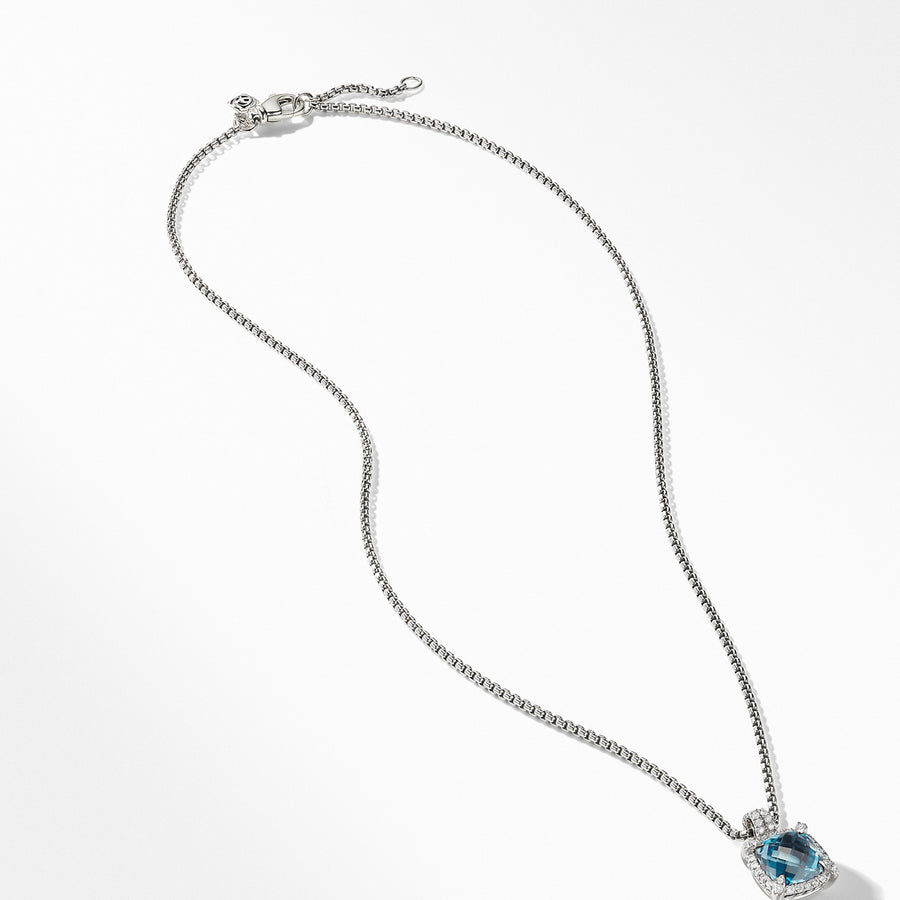 Chatelaine Pave Bezel Pendant Necklace with Hampton Blue Topaz and Diamonds