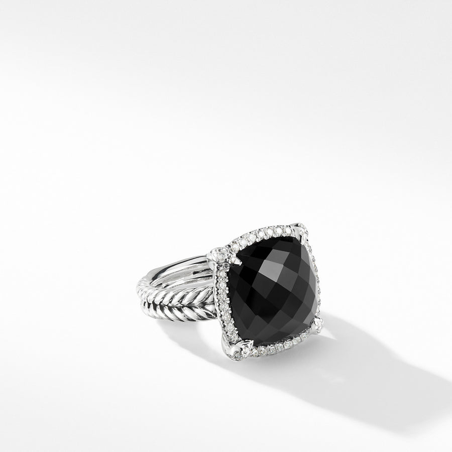 Chatelaine Pave Bezel Ring with Black Onyx and Diamonds