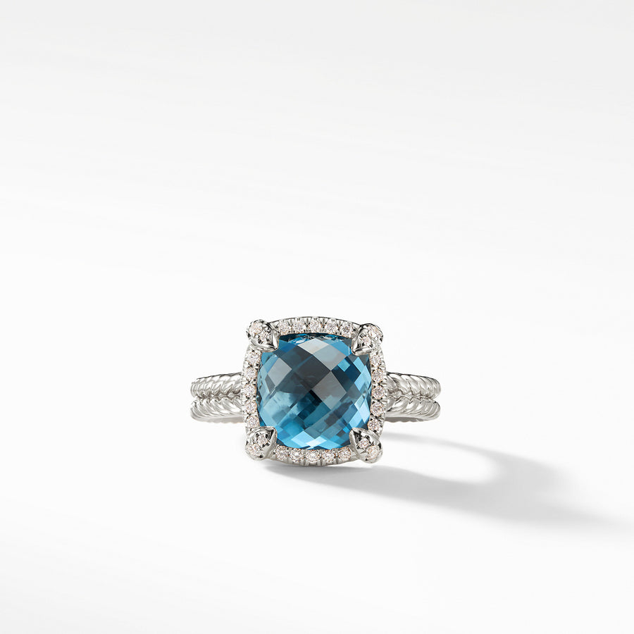 Chatelaine Pave Bezel Ring with Hampton Blue Topaz and Diamonds