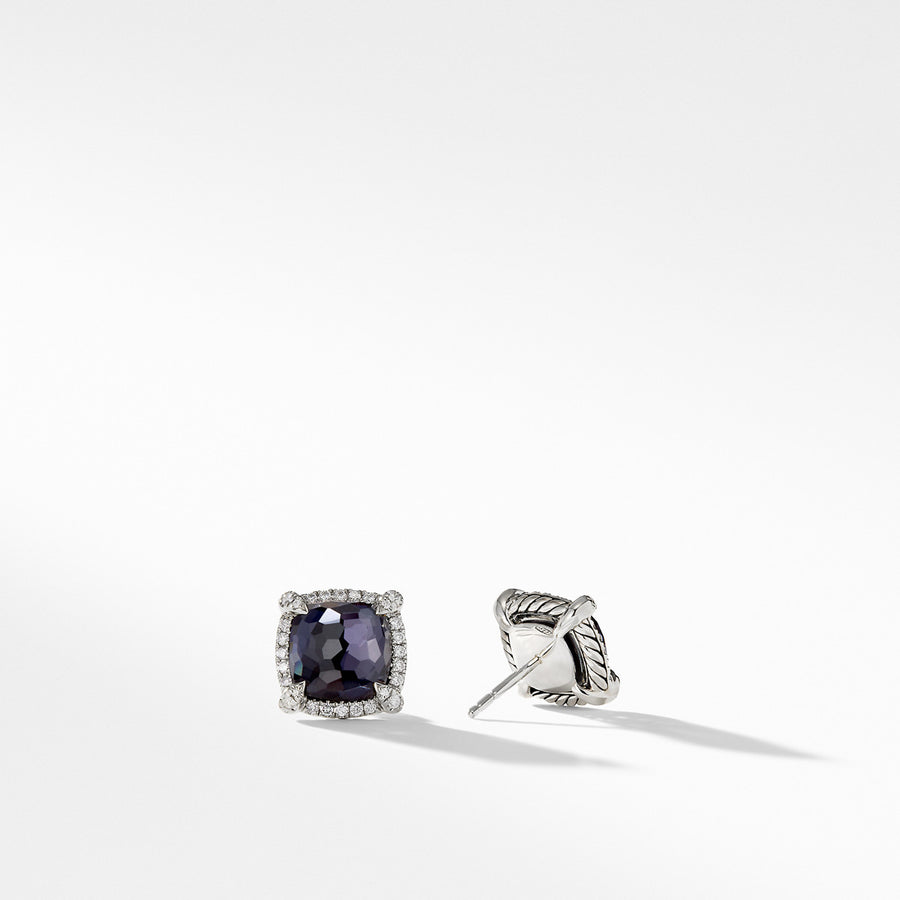Chatelaine Pave Bezel Earring with Black Orchard and Diamonds