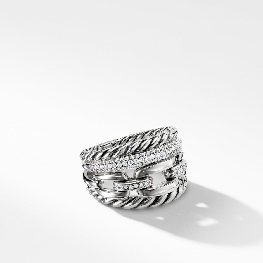 Wellesley Four-Row Ring with Diamonds, 16.5mm