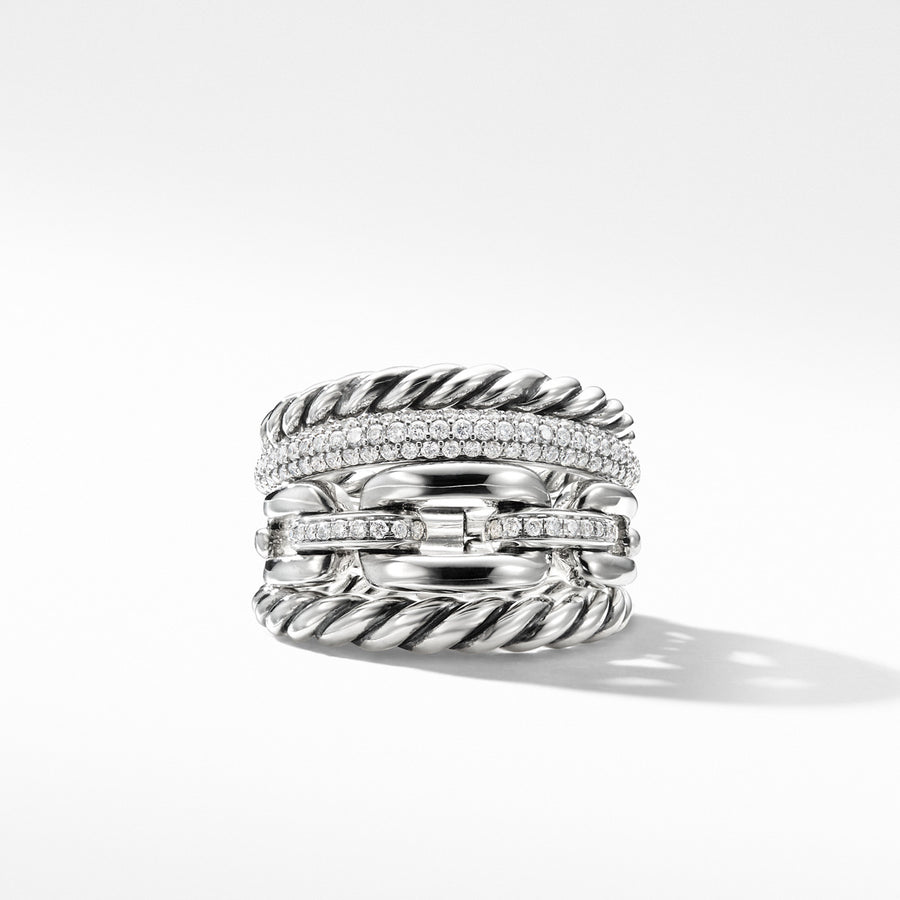 Wellesley Four-Row Ring with Diamonds, 16.5mm