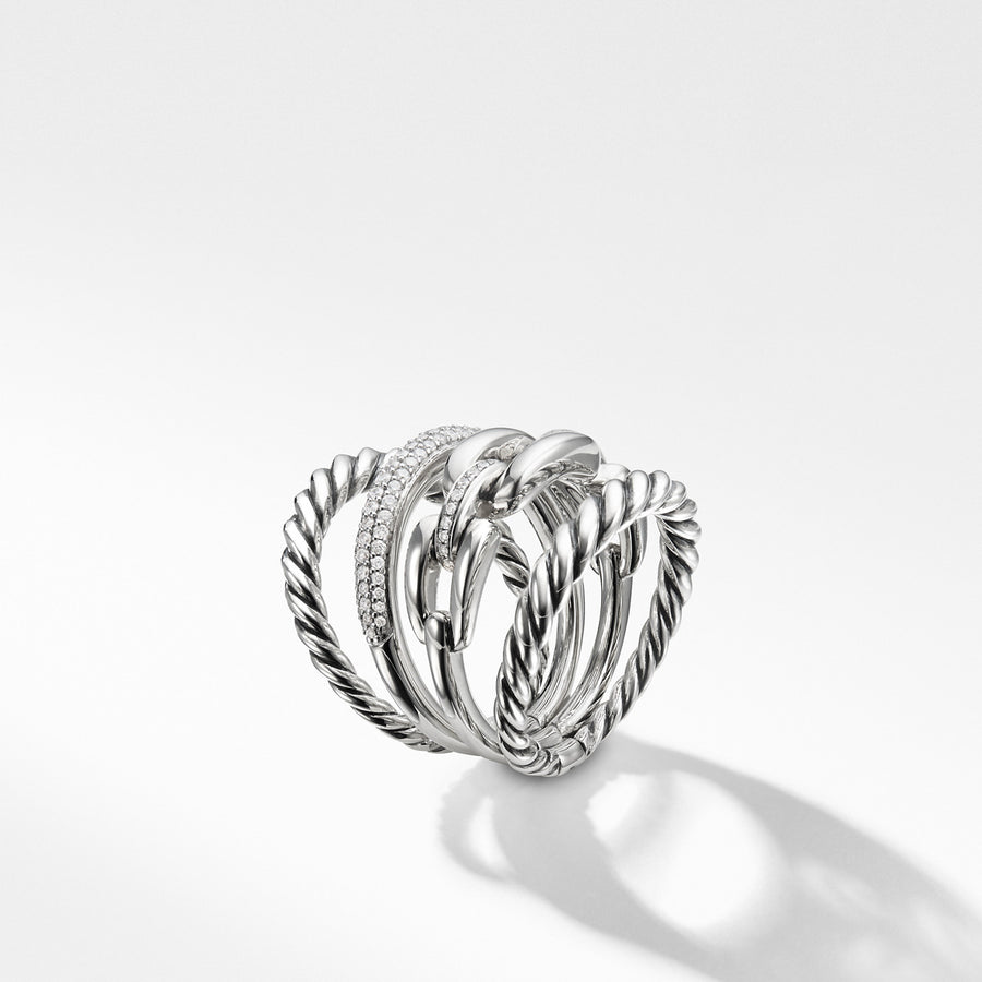 Wellesley Four-Row Ring with Diamonds, 16.5mm