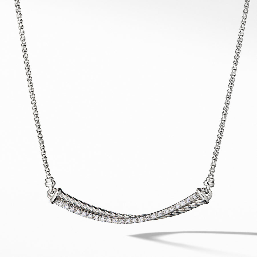Crossover Bar Necklace with Diamonds