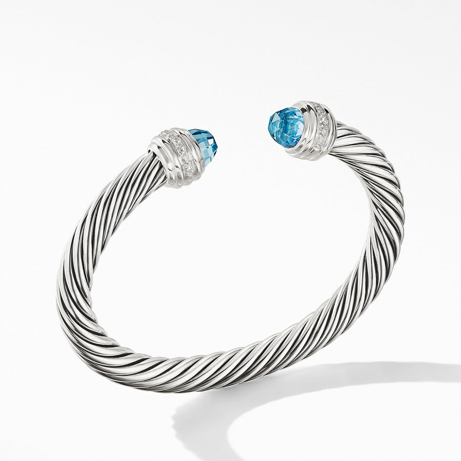 Cable Bracelet with Blue Topaz and Diamonds