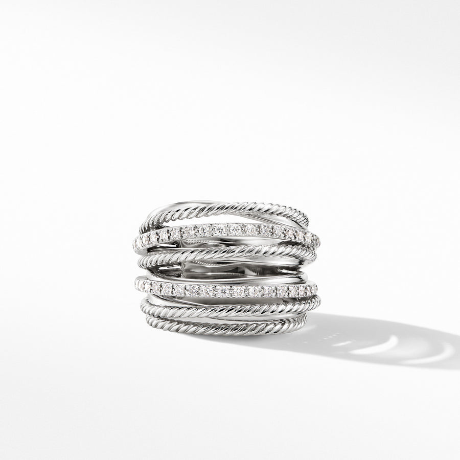 Crossover Wide Ring with Diamonds