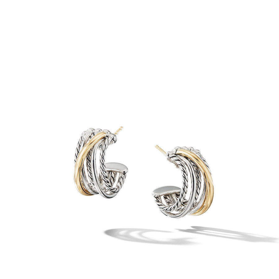 Crossover Huggie Hoop Earrings with 18K Yellow Gold