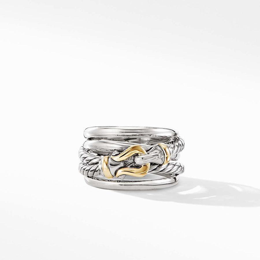 Buckle Crossover Ring in Sterling Silver with 18K Yellow Gold