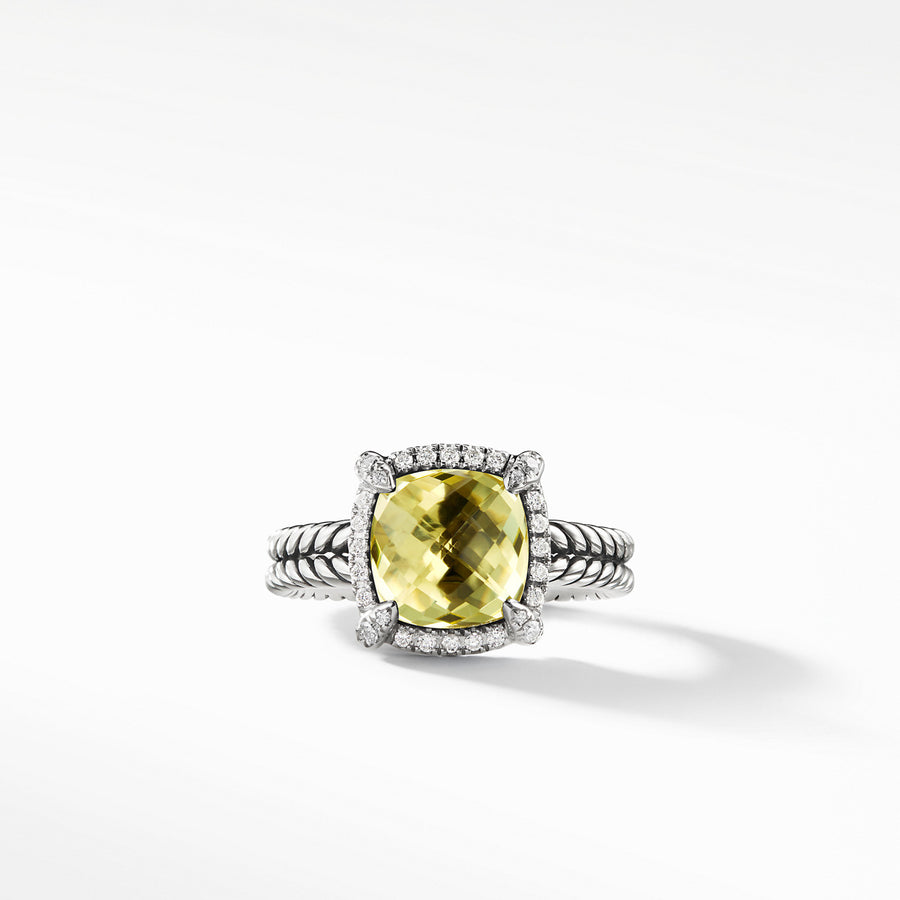 Chatelaine Pave Bezel Ring with Lemon Citrine and Diamonds