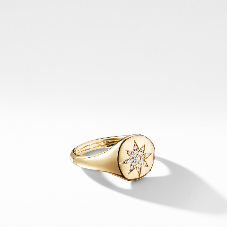 Compass Pinky Ring in 18K Yellow Gold with Pave Diamonds