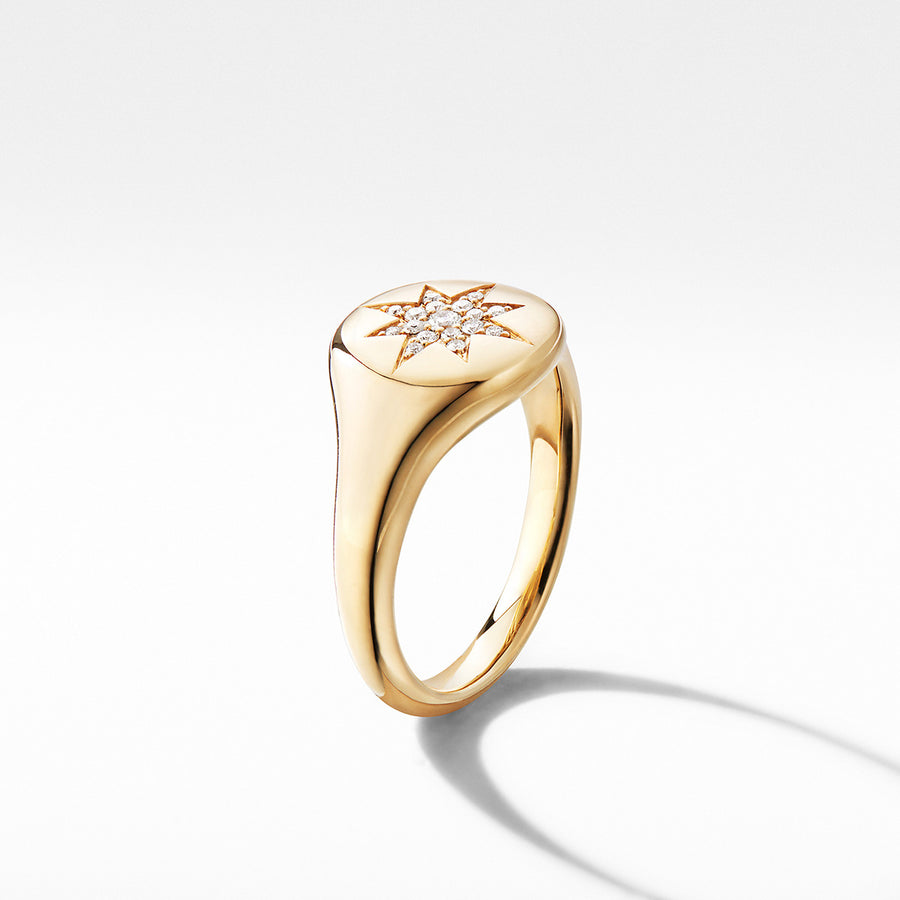 Compass Pinky Ring in 18K Yellow Gold with Pave Diamonds