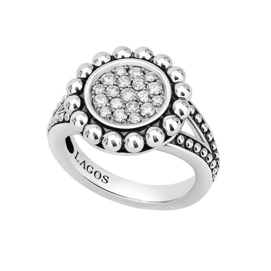 Small Caviar Circle Diamond Ring