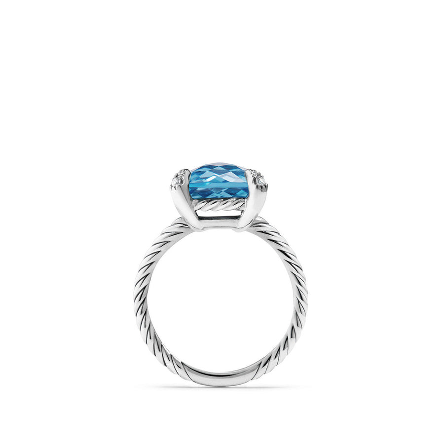 Chatelaine Ring in Sterling Silver with Blue Topaz and Pave Diamonds