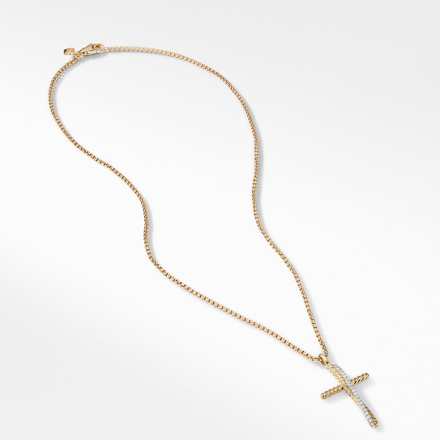 Crossover Cross Necklace in 18K Yellow Gold with Pave Diamonds