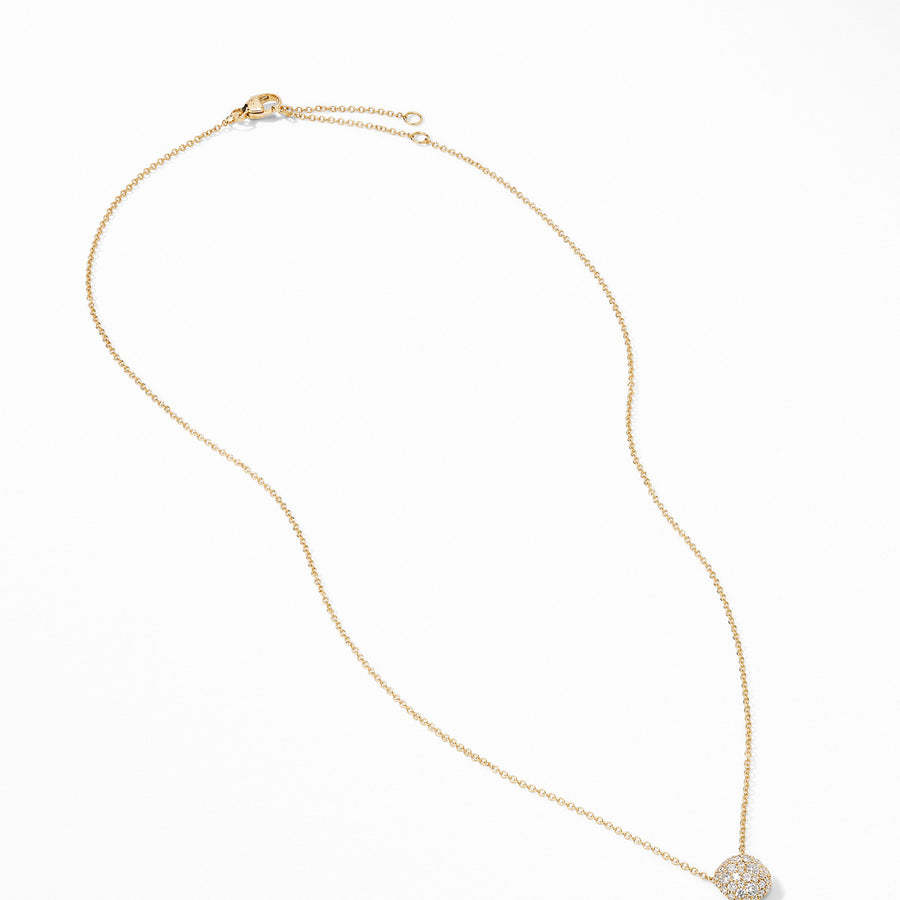 Cushion Stud Pendant Necklace in 18K Yellow Gold with Pave Diamonds