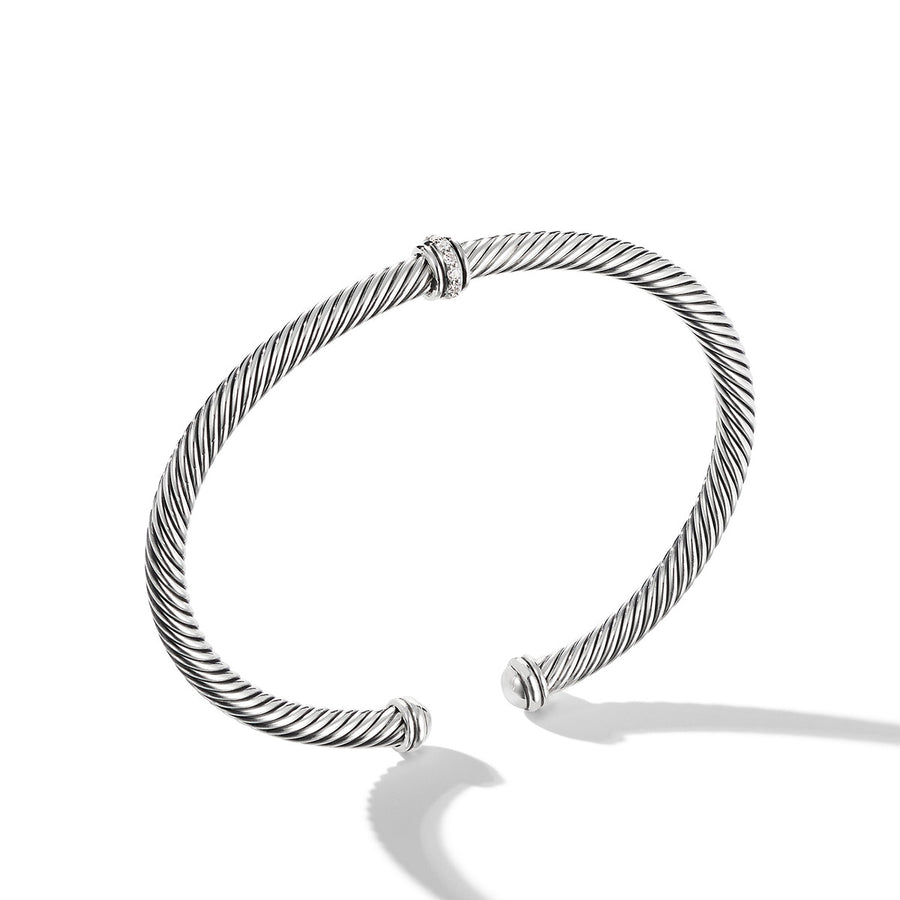 Cable Classics Center Station Bracelet in Sterling Silver with Pave Diamonds