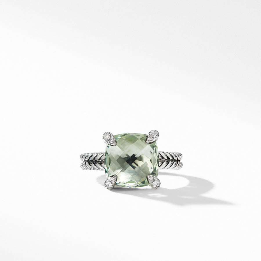 Chatelaine Ring with Prasiolite and Diamonds
