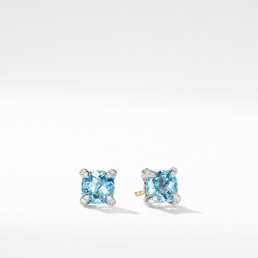 Chatelaine Stud Earrings with Blue Topaz and Diamonds