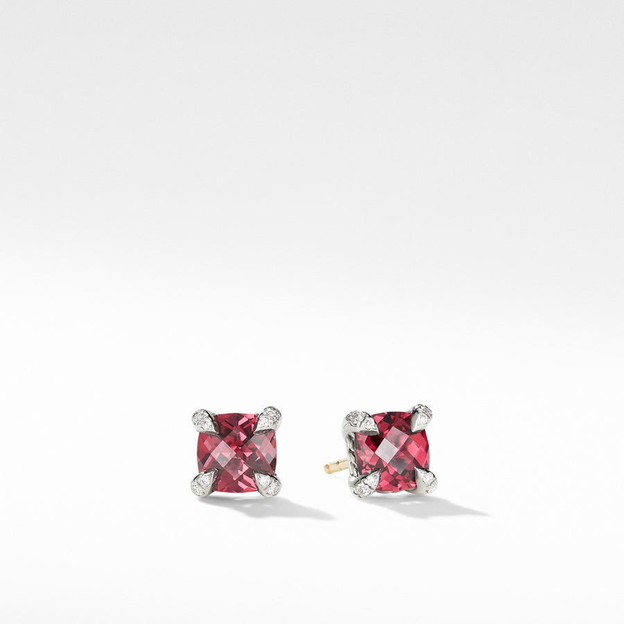 Chatelaine Stud Earrings with Rhodalite Garnet and Diamonds