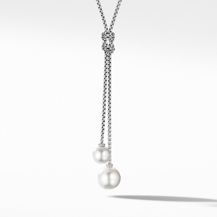 Solari Knot Necklace with Pearls and Pave Diamonds