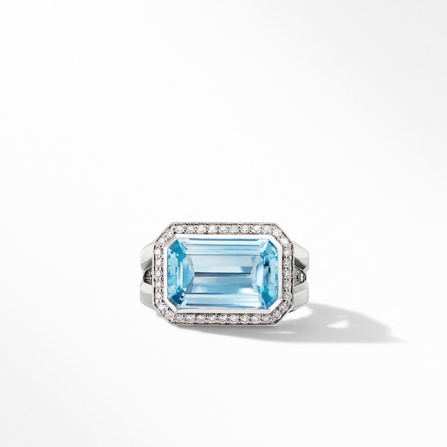 Novella Statement Ring with Blue Topaz and Pave Diamonds