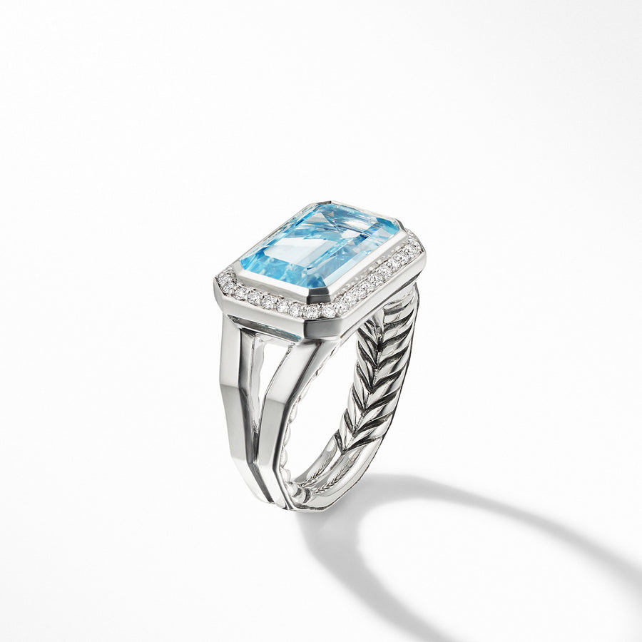 Novella Statement Ring with Blue Topaz and Pave Diamonds