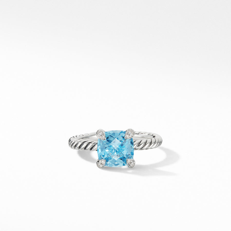 Chatelaine Ring with Blue Topaz and Diamonds